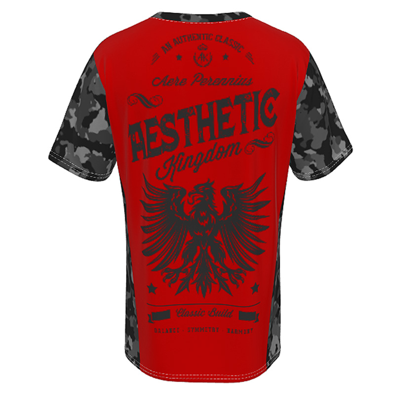 Mens Camouflage T Shirt – Bright Red / Grey Welcome to the Kingdom