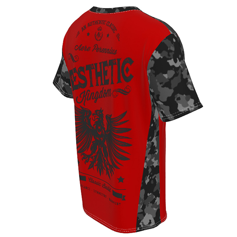 Mens Camouflage T Shirt – Bright Red / Grey Welcome to the Kingdom